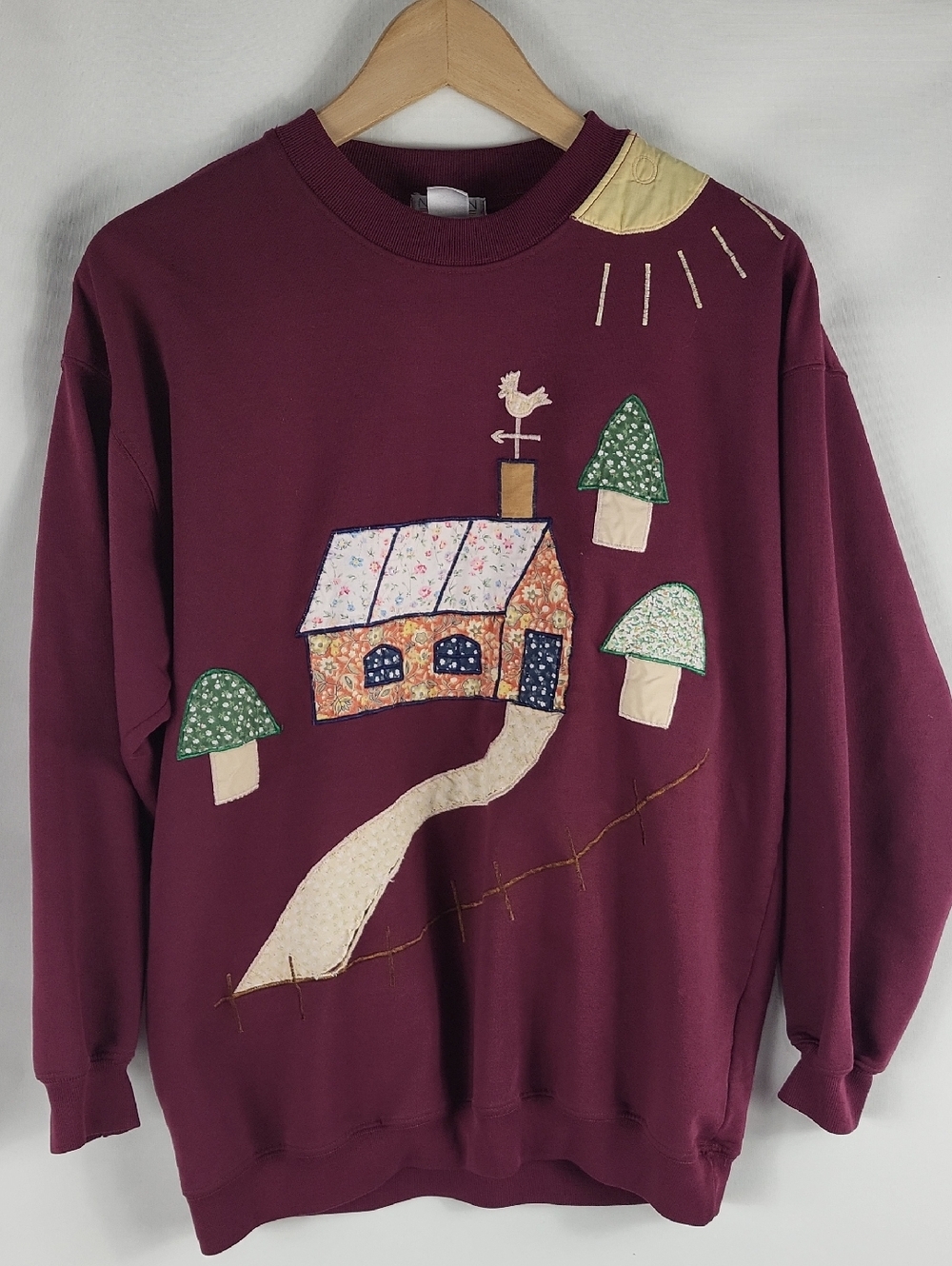 Vintage Maroon Crew Neck Sweatshirt Patchwork